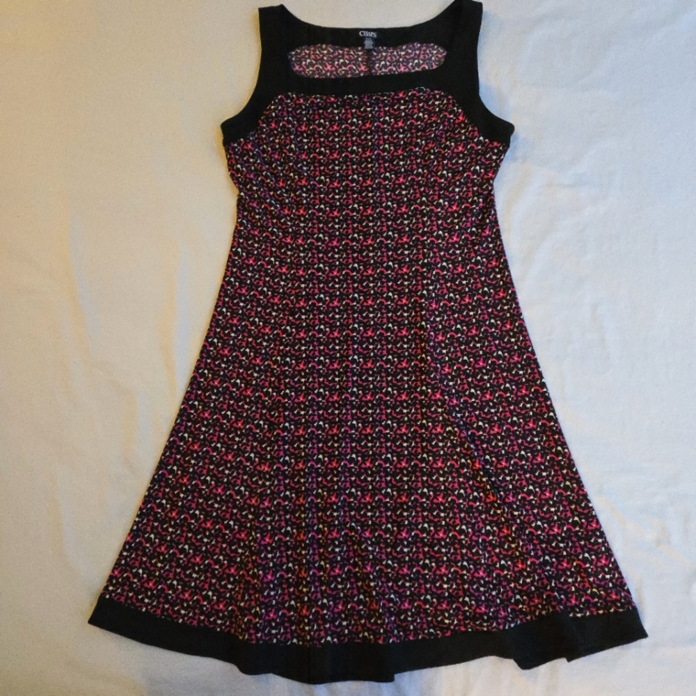 Chaps Pink & Black Square Neck Abstract Print Dress Stretchy
